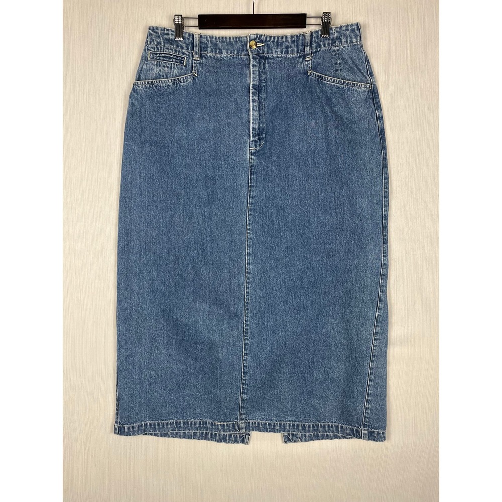 Eddie Bauer‎ Denim Skirt Womens 18 Straight High Waisted Vintage 90s 36x37 - Picture 2 of 8